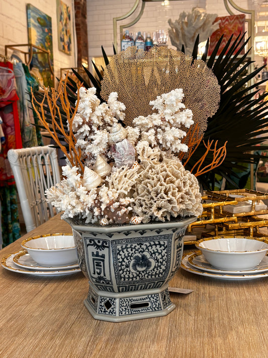 Coral Bouquet in Blue & White Foot Bath