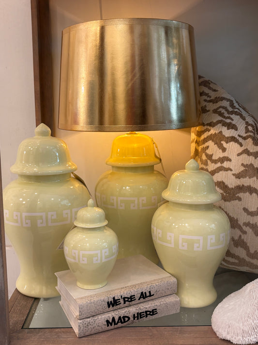 Spring Green Jar Lamp - Gold Shade