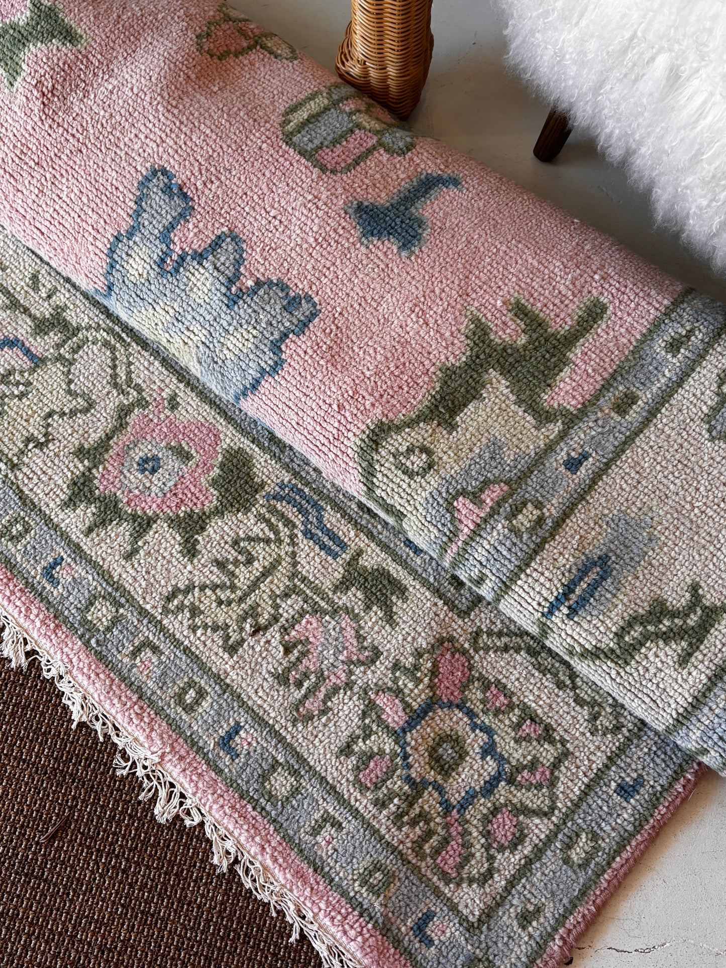 Pink & Green Oushak Rug - 6x12