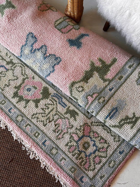 Pink & Green Oushak Rug - 6x12