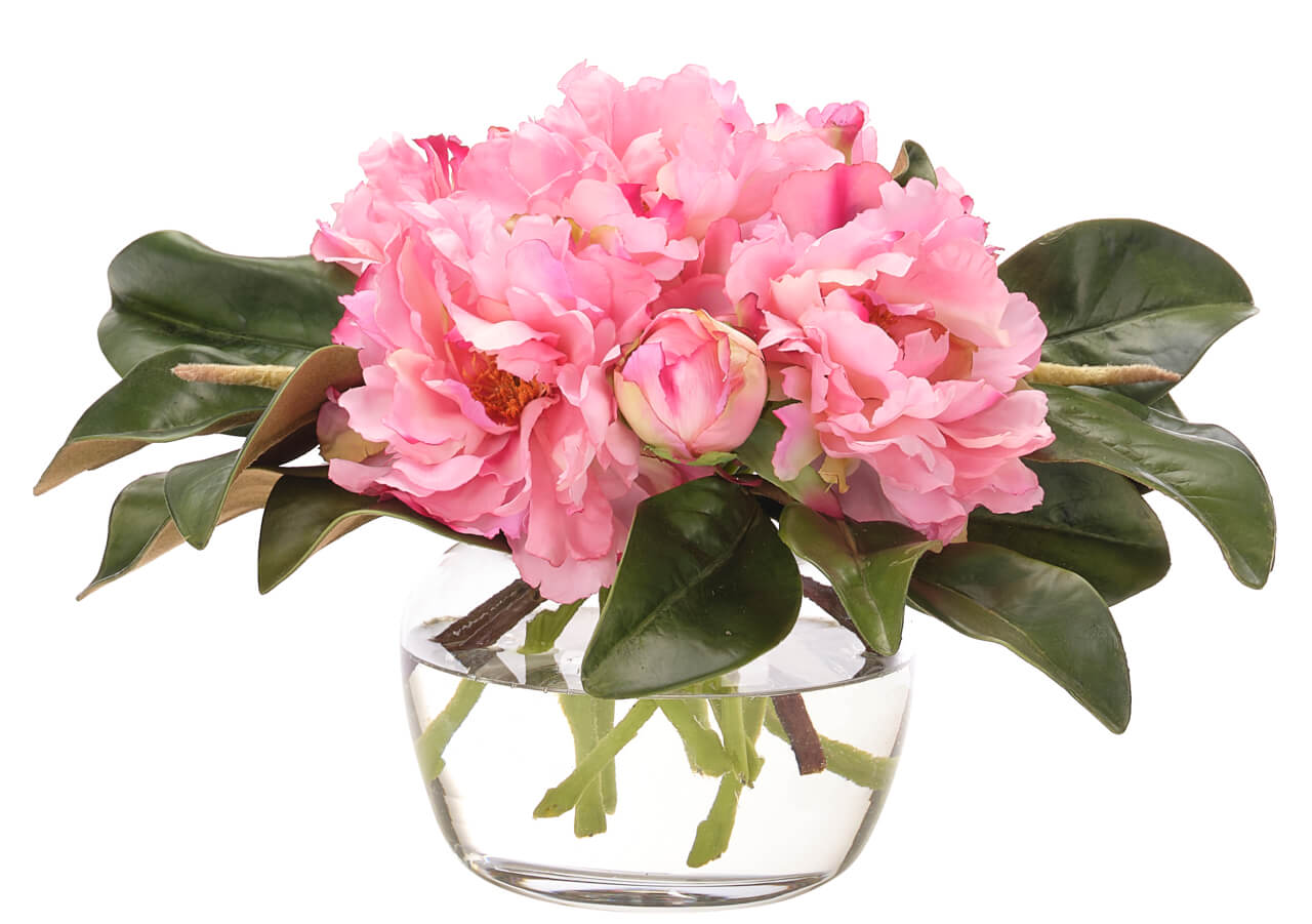 Pink Peony's In Glass Vase