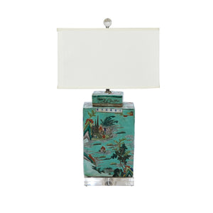 Green Square Tea Jar Landscape Lamp