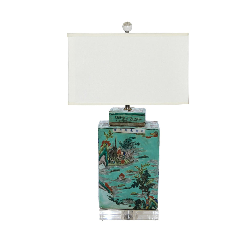 Green Square Tea Jar Landscape Lamp