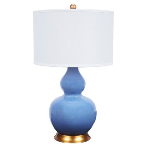 PARISIAN BLUE LAMP WITH WHITE LINEN SHADE
