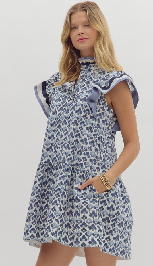 Blue & White Abstract Dress