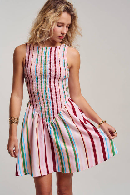 Stripe Smocked Mini Dress