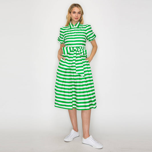 Lucky Green Striped Midi Dress