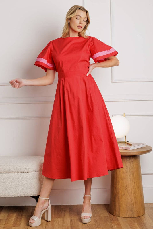 Red & Pink Midi Dress