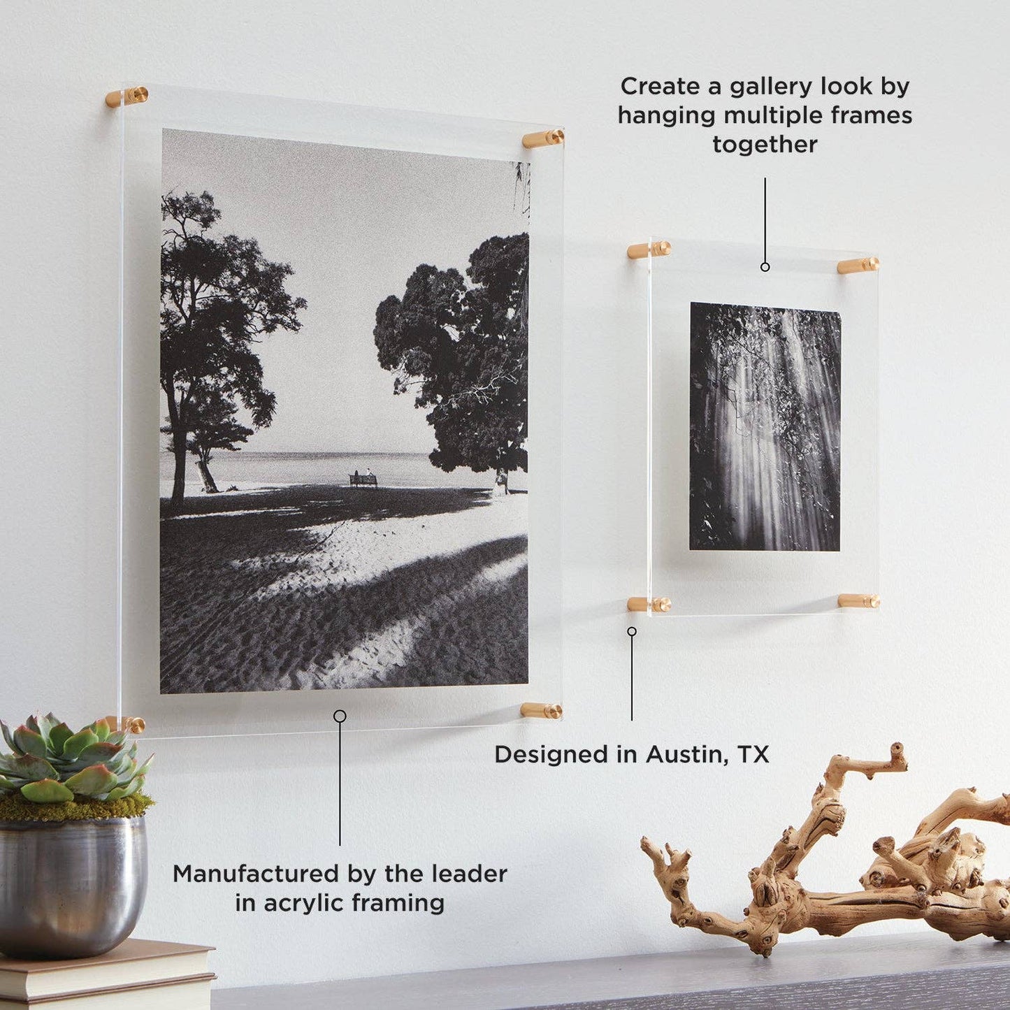 30x40" Modern UV-Grade Acrylic Floating Wall Frame: Gold