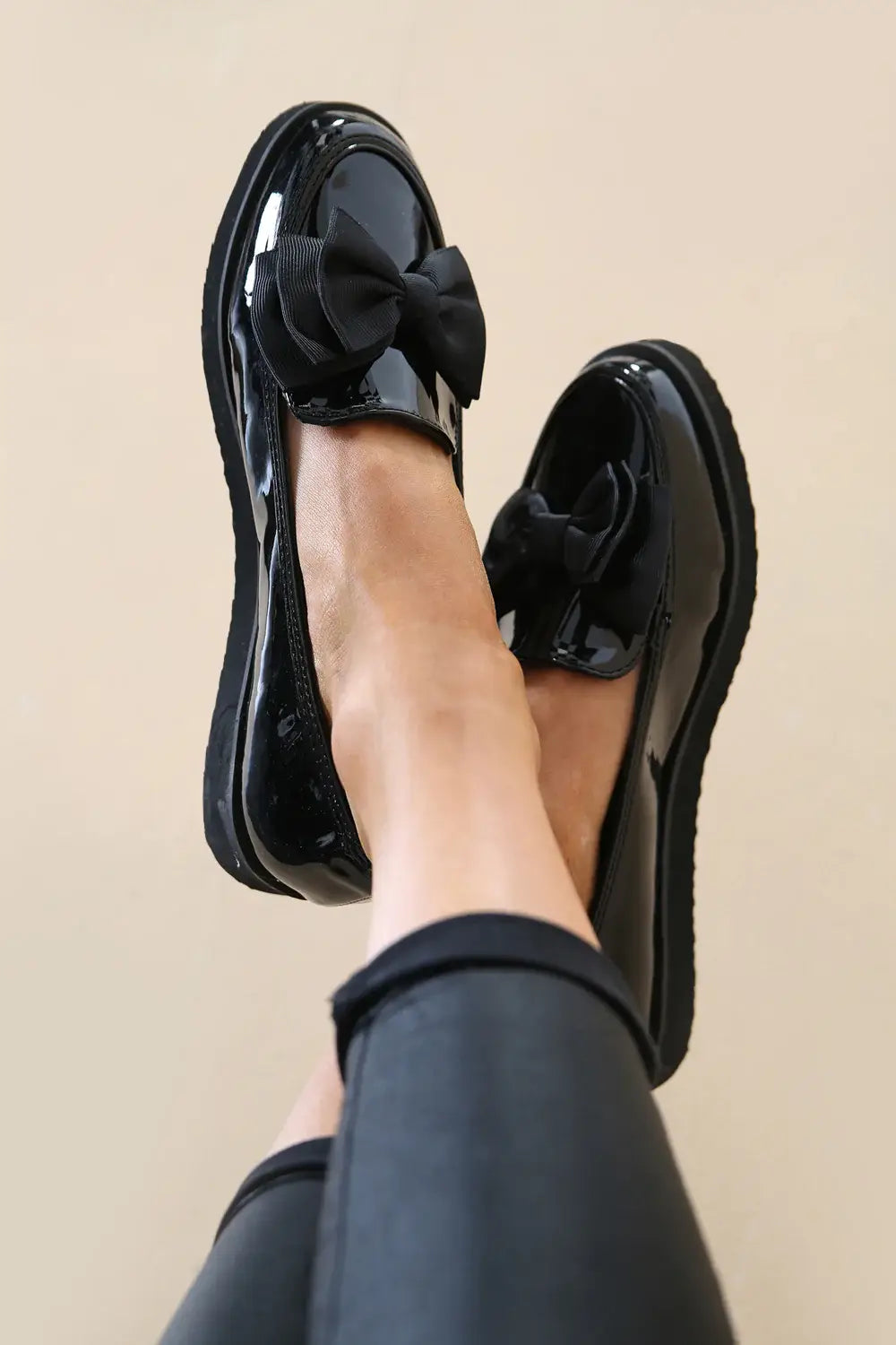 Black Patent Chunky Bow Loafers
