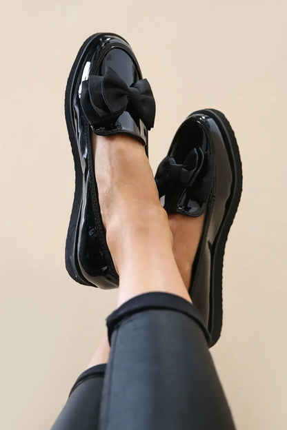 Black Patent Chunky Bow Loafers
