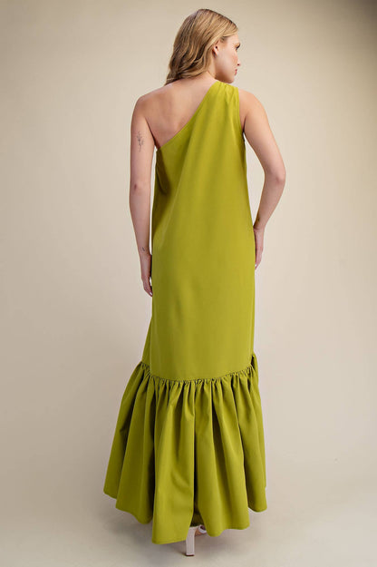Lime Asymmetrical One Shoulder Dress