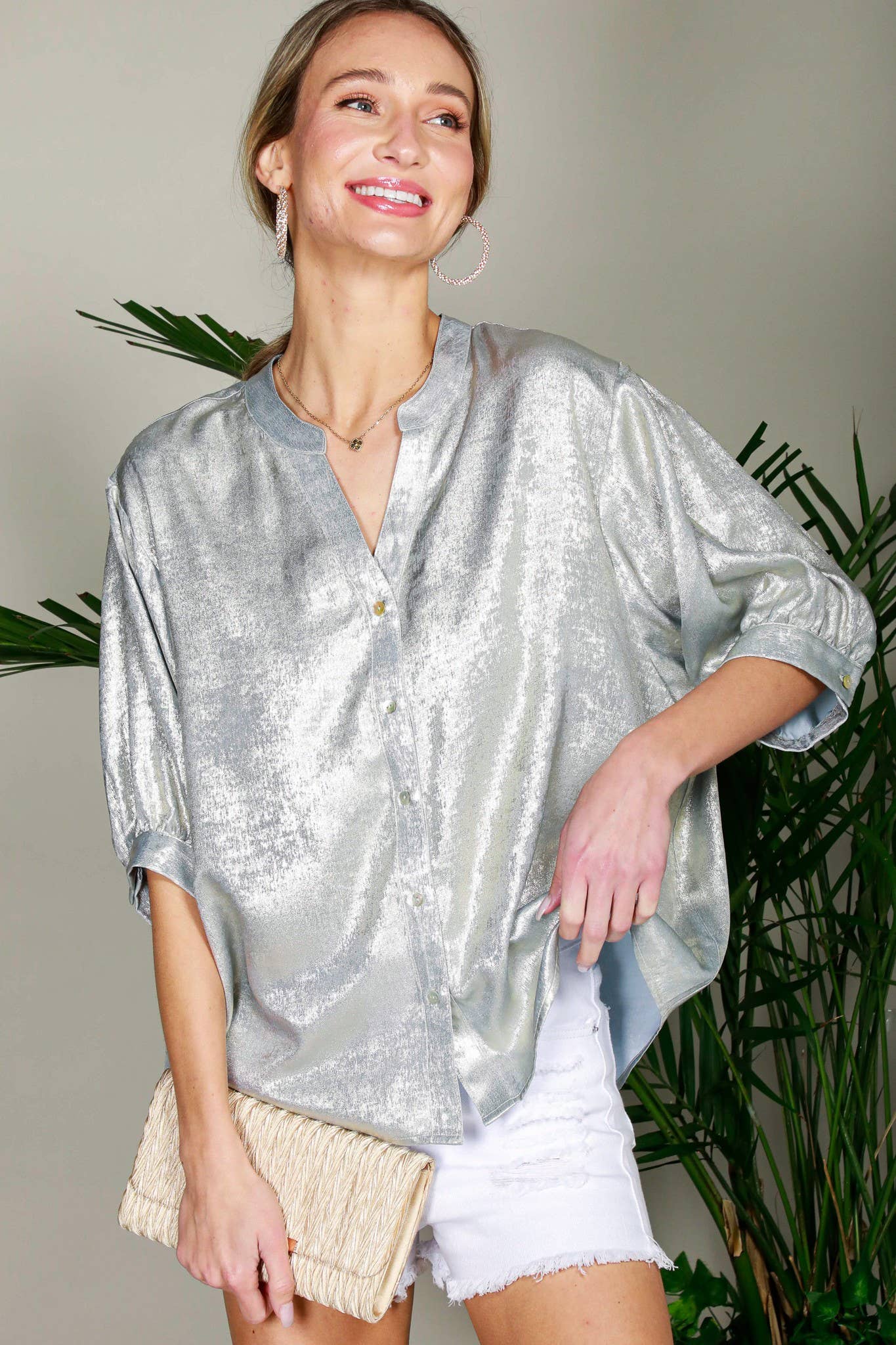 Metallic Woven Top - Champagne
