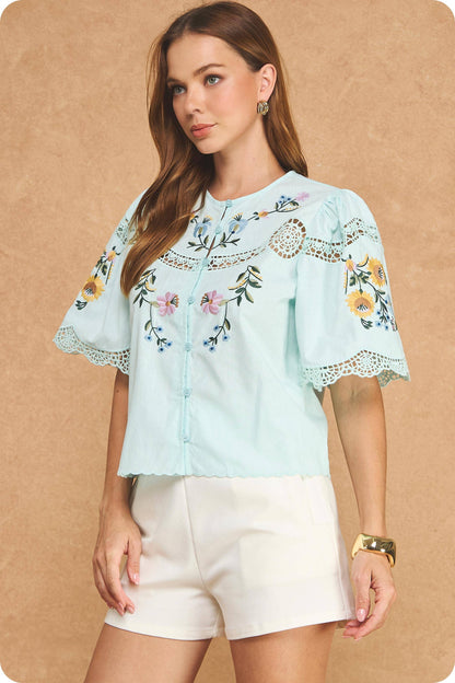 Chartreuse Embroidered Floral Set