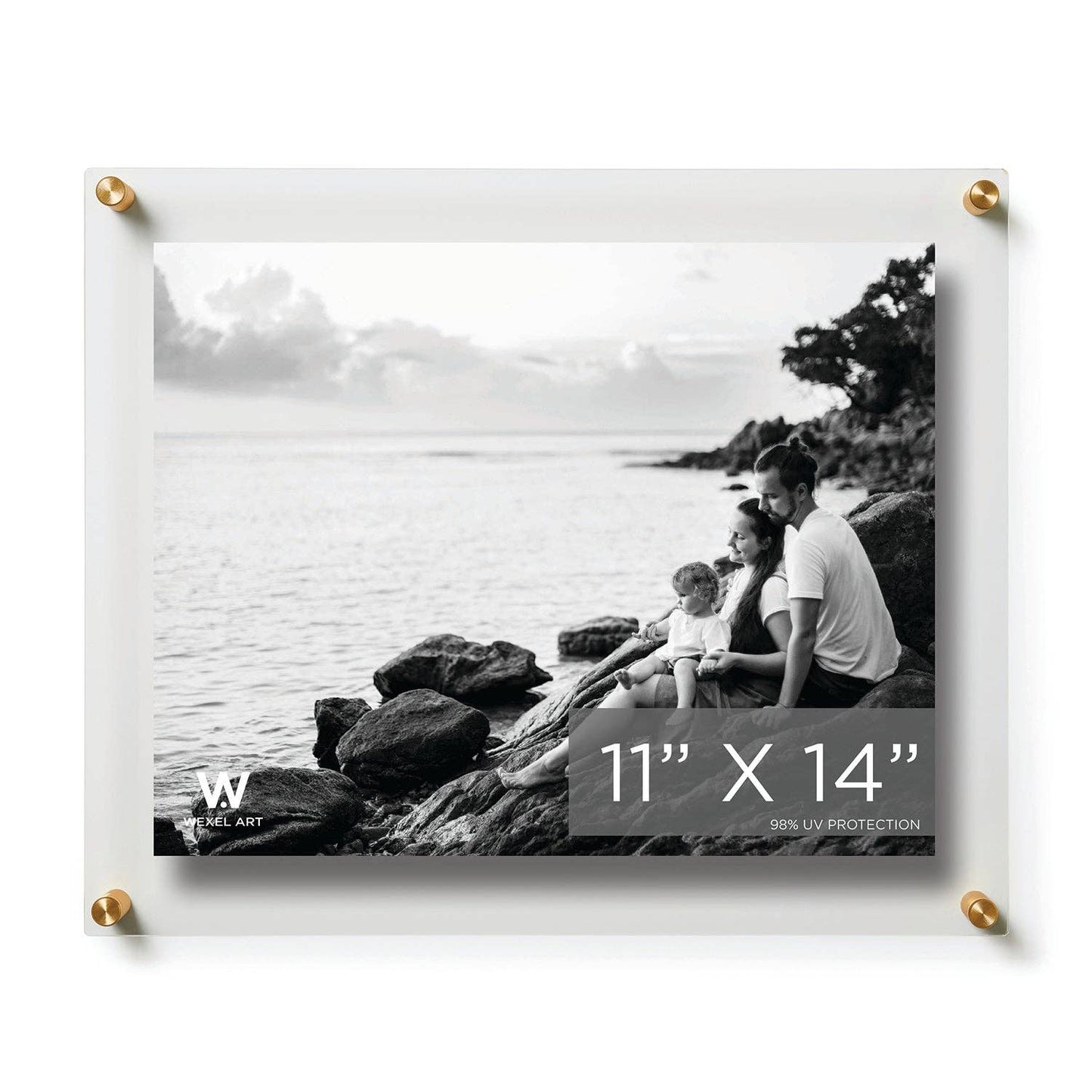 11x14" Modern UV-Grade Acrylic Floating Wall Frame: Gold