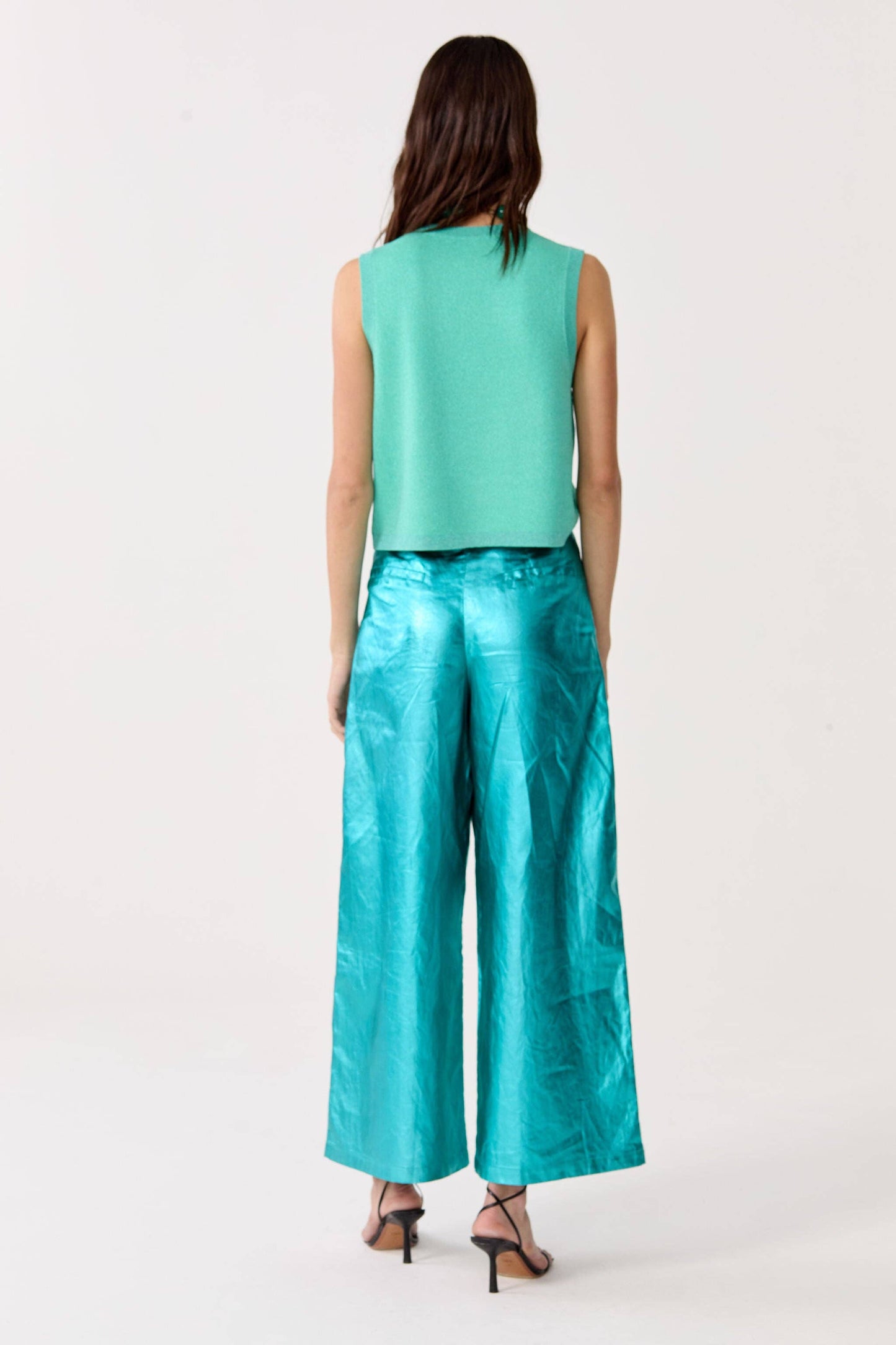 Turquoise Metallic Linen Pants
