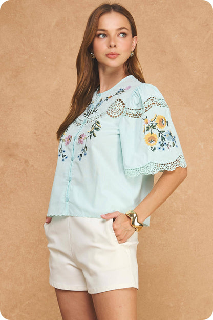 Chartreuse Embroidered Floral Set