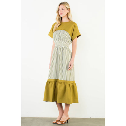 Olive Striped Midi Dress