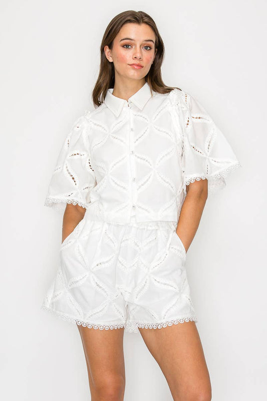 Lace White Button Down Top