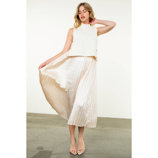 Cream Pleated Skirt Dress