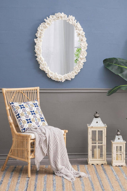 27.5x3x35.5" Faux Coral Frame Round Wall Mirror - White