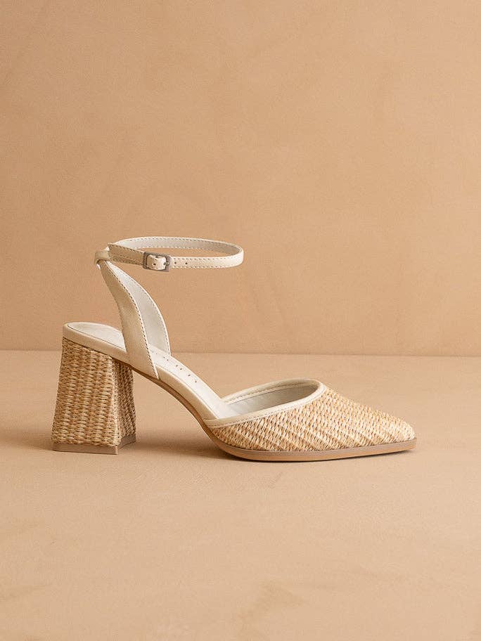 Natural Pointed Toe Heel with Ankle Strap