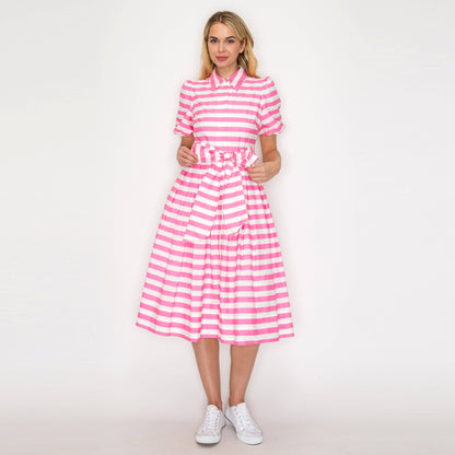 Pretty in Pink Striped Midi Dress