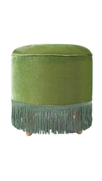 Green Velvet & Fringe Footstool