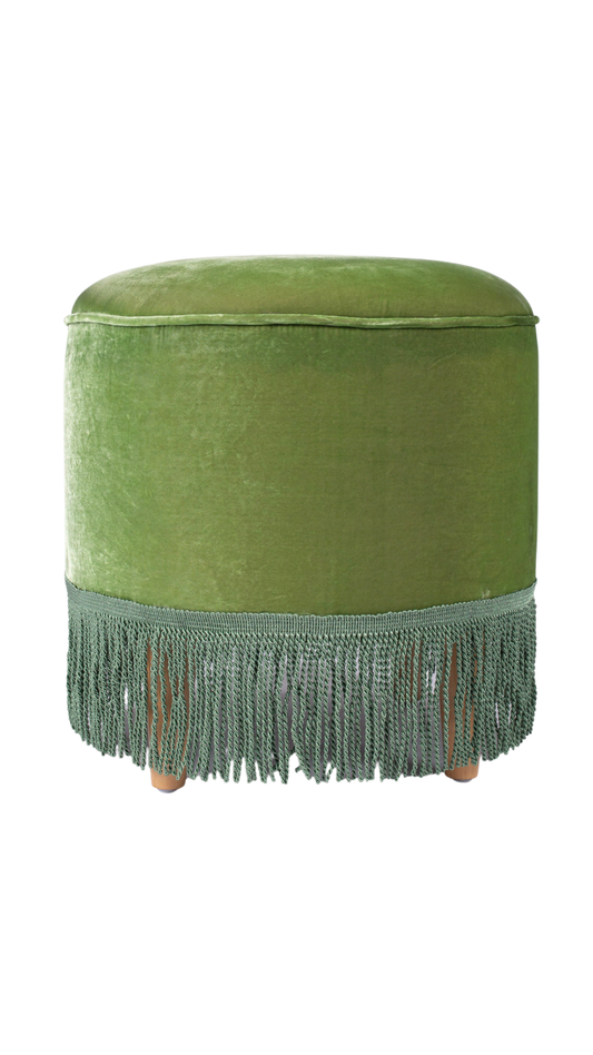 Green Velvet & Fringe Footstool