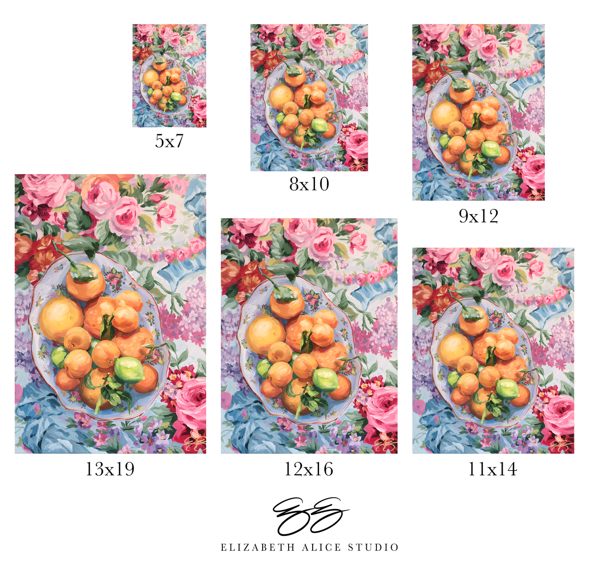 No. 334 Citrus in Chinoiserie, a fine art print on paper: 13 x 19 inches