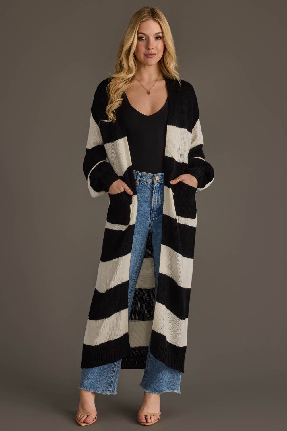 Black & White Striped Duster Cardigan