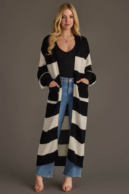 Black & White Striped Duster Cardigan