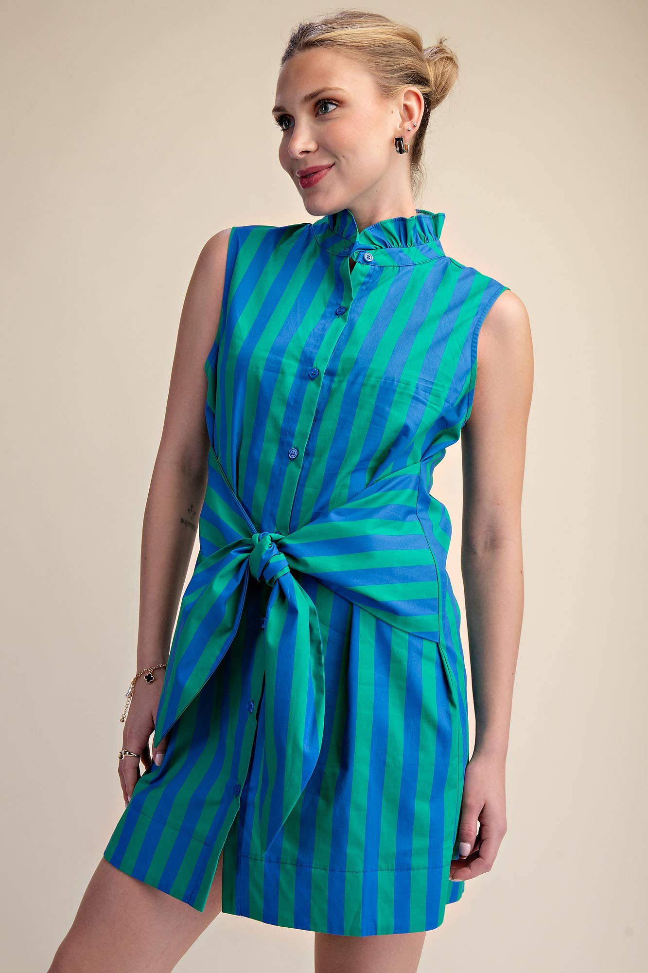 Blue & Green Striped Dress