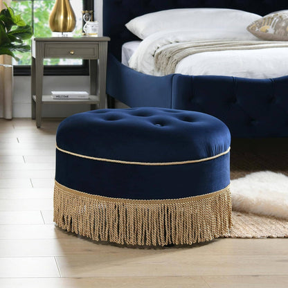 Yolanda 24" Round Upholstered Accent Ottoman: Alabaster Off White