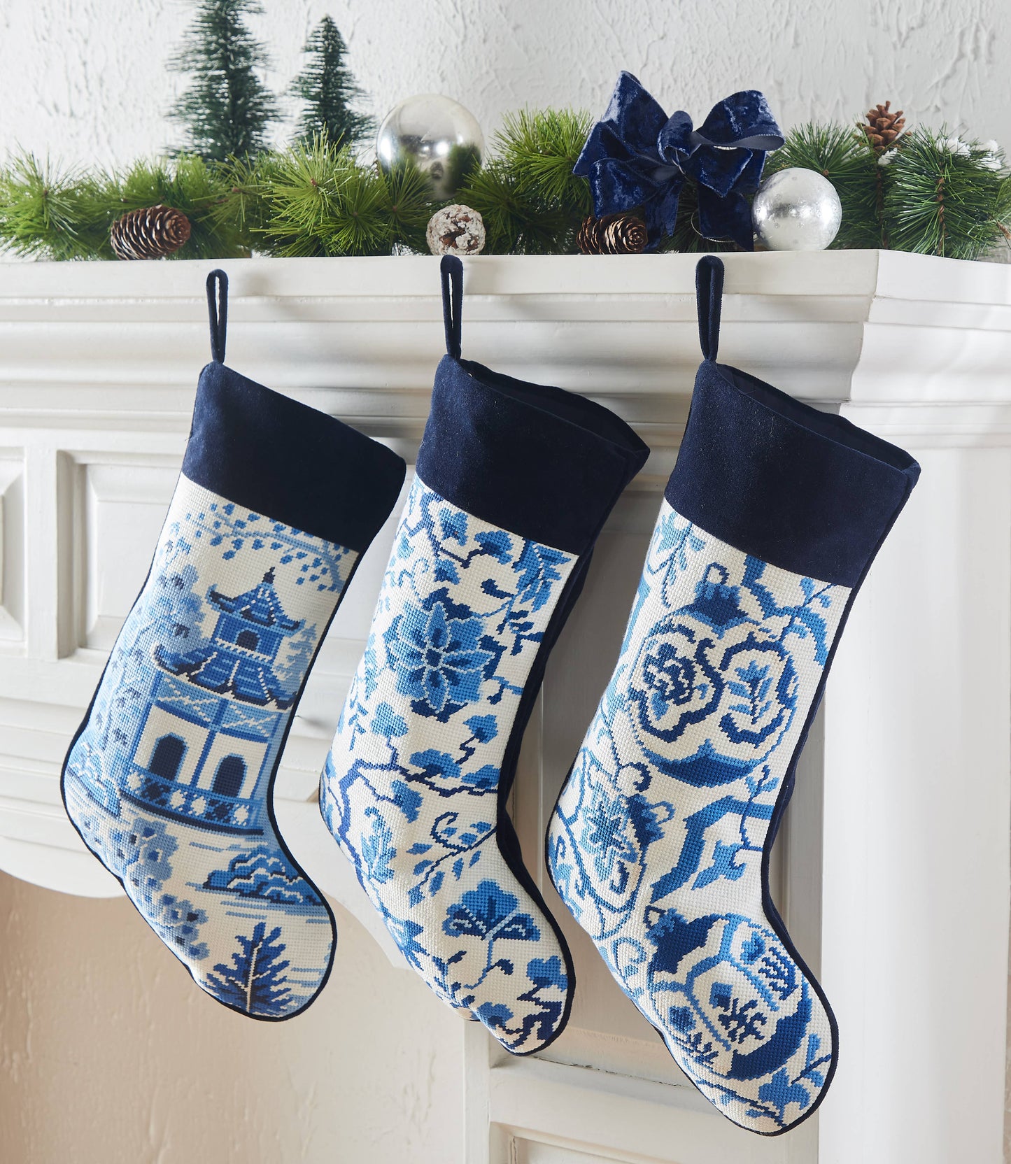 Chinoiserie Pagoda Embroidered Stocking