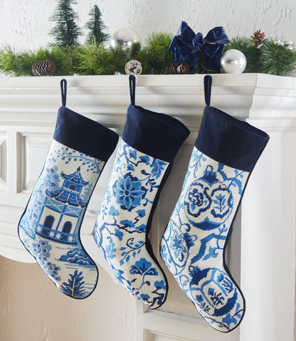 Chinoiserie Pagoda Embroidered Stocking