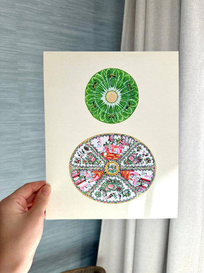 Bok Choy & Rose Medallion Print - 11x14"