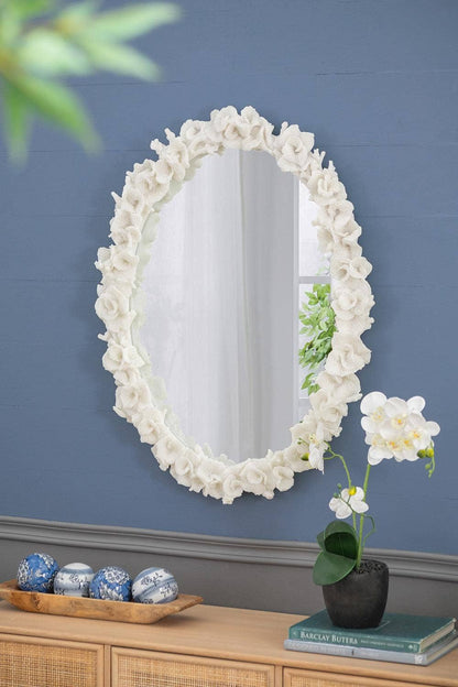 27.5x3x35.5" Faux Coral Frame Round Wall Mirror - White