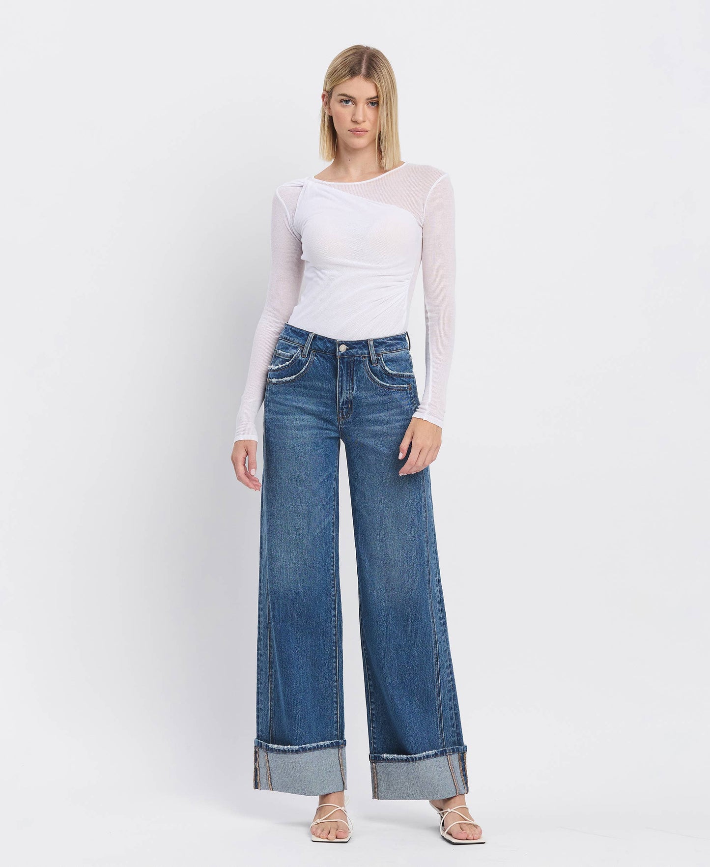 HIGH RISE WIDE CUFF JEANS