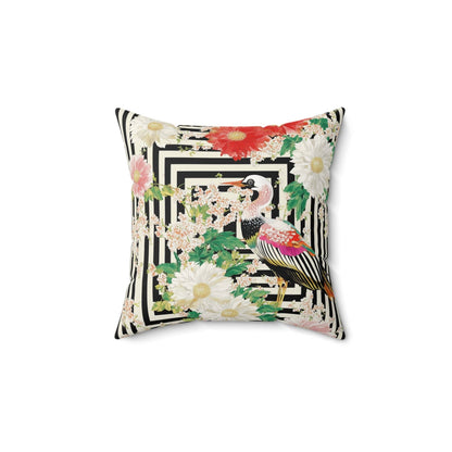 Crane & Dahlia Throw Pillow: 20" × 20"