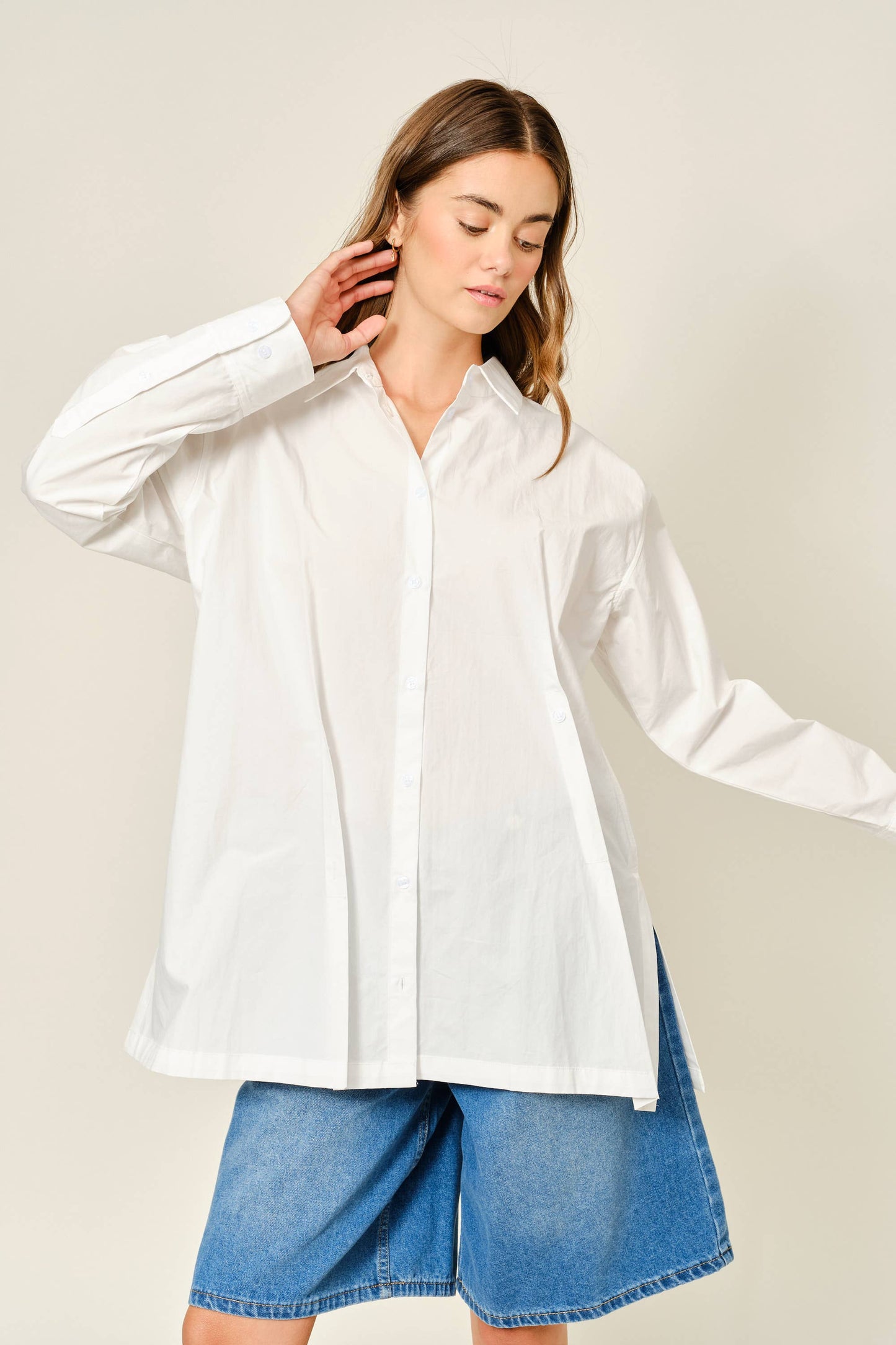 White Abstract Button Up