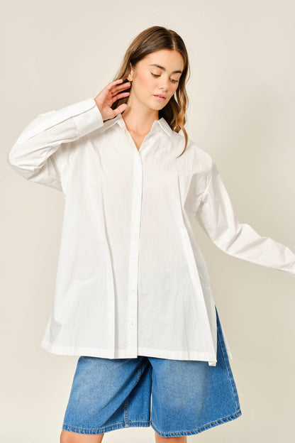 White Abstract Button Up