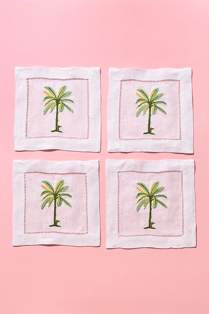 Palm Embroidered Cocktail Napkins