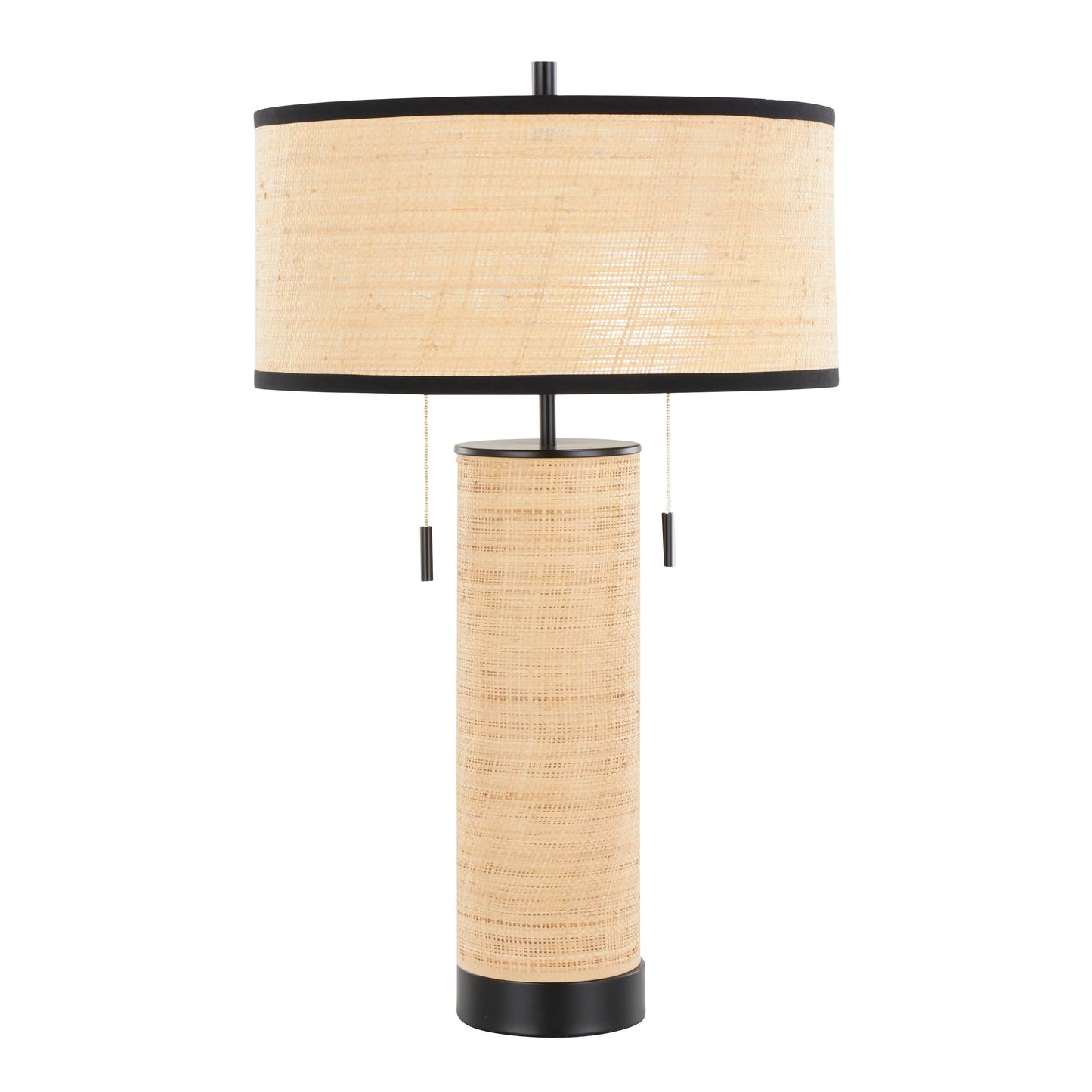 Cylinder Rattan 29" Table Lamp: Black Metal, Natural Rattan