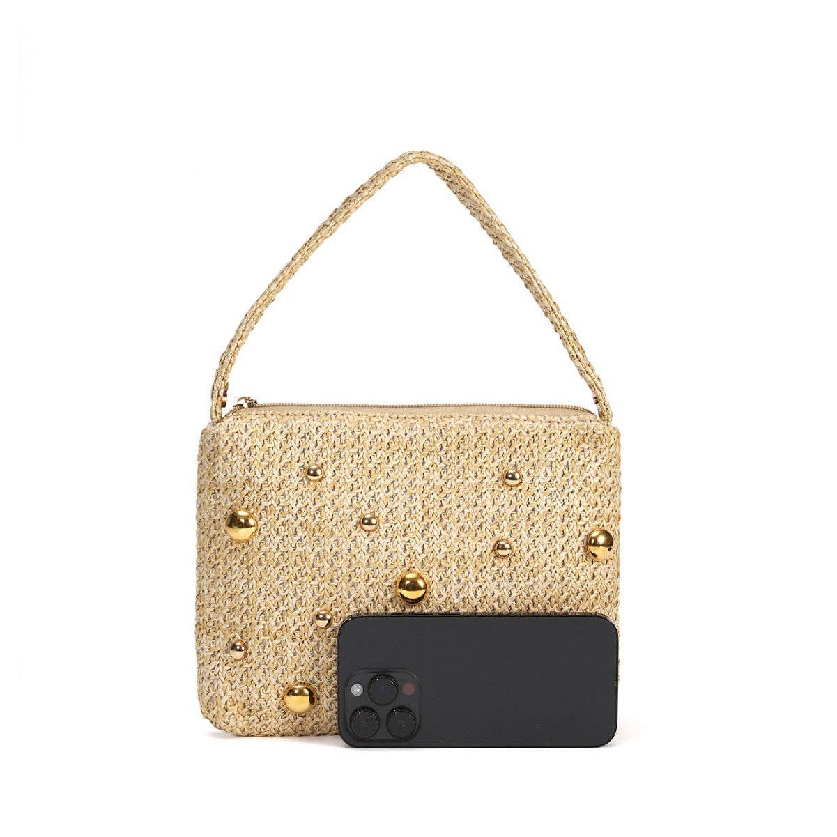 Mini Straw Studded Clutch
