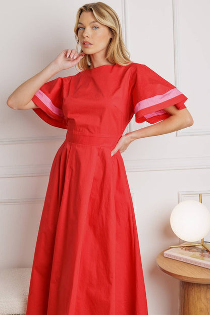 Red & Pink Midi Dress