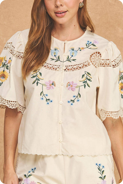 Chartreuse Embroidered Floral Set