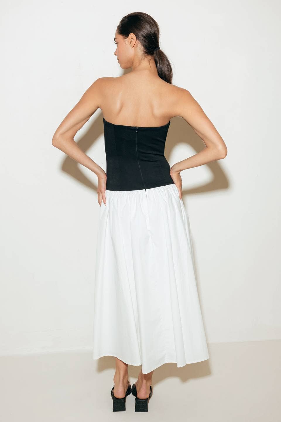 Black & White Strapless Midi Dress