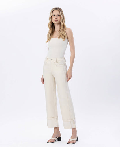 WHITE CUFFED JEANS