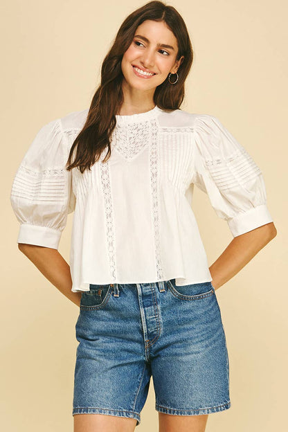 WHITE LACE TRIMMED BLOUSE